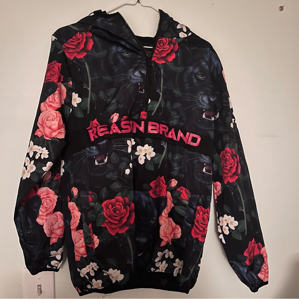 Reason Brand Black Floral Panther Windbreaker Jacket Anorak S - Picture 3 of 4
